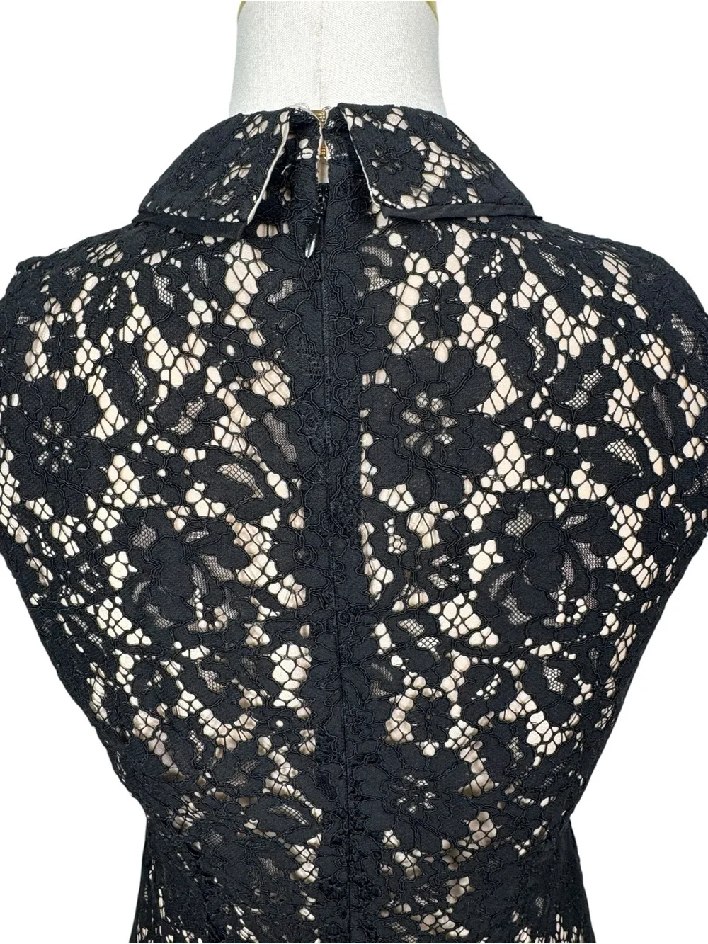 J.Crew Black Lace Cocktail Dress Scalloped Nude Lining Sleeveless Pockets Size 2